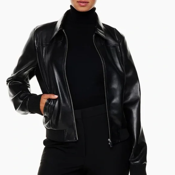 Aritzia Babaton Faux Leather Arc Bomber Jacket in Black - Picture 1 of 9